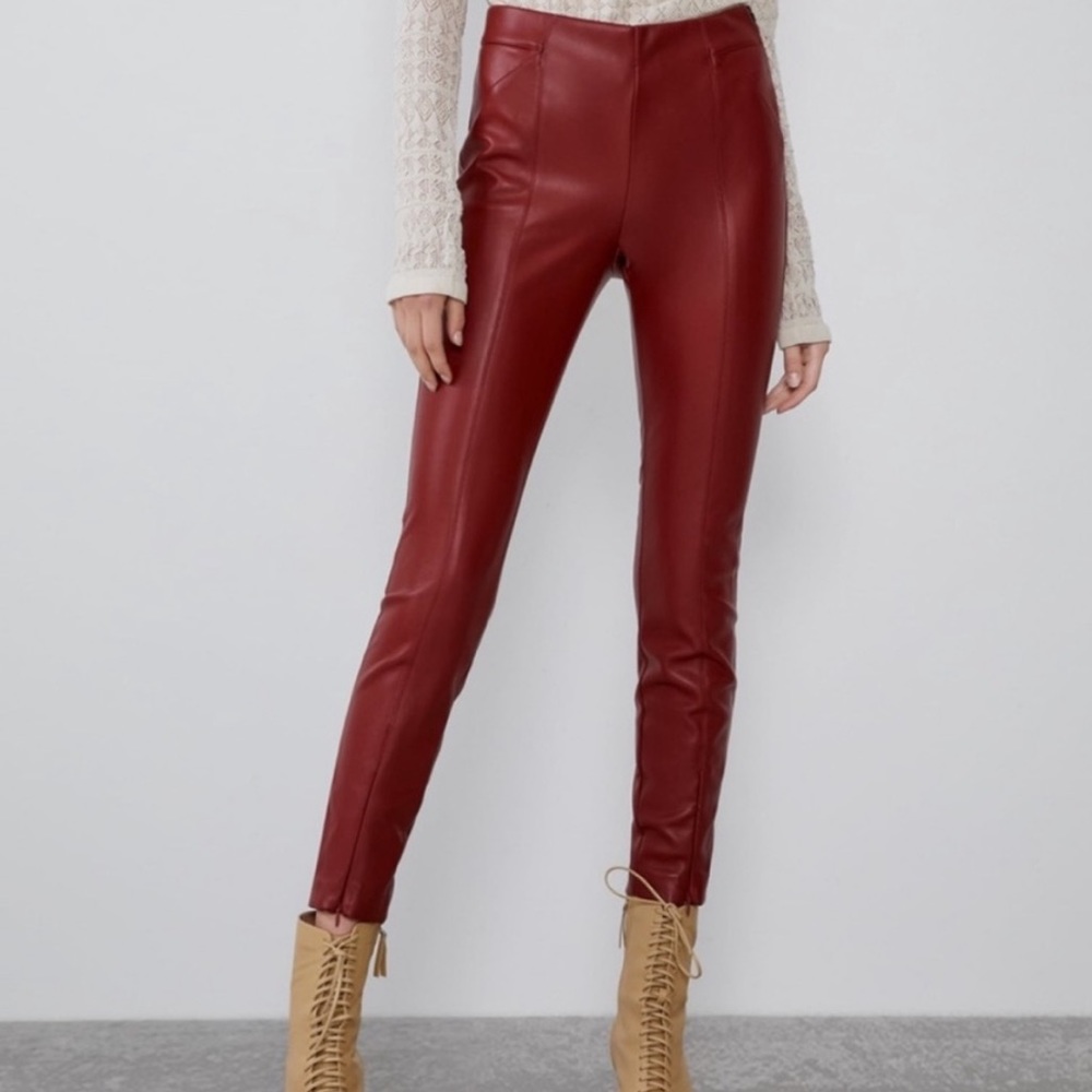 NWT Zara Red Faux Leather Pants